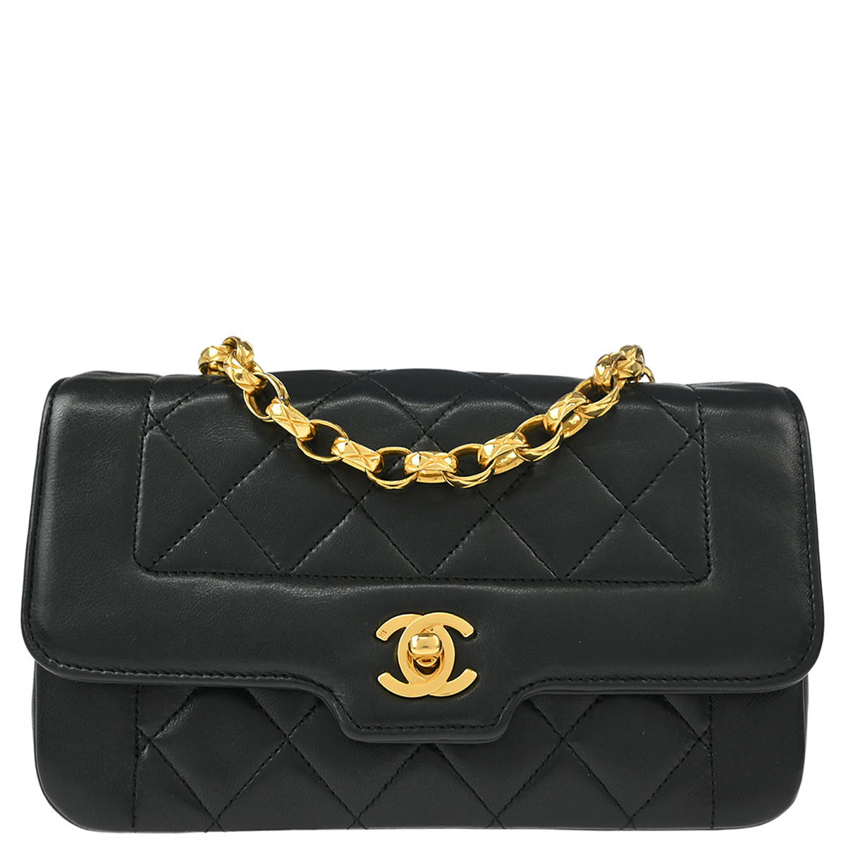 Chanel 1989-1991 Black Lambskin Single Flap Shoulder Bag