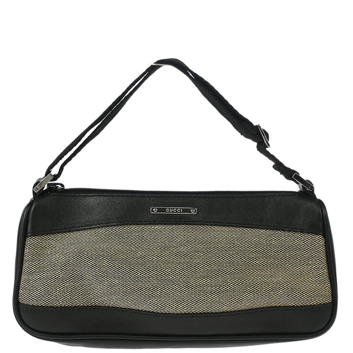 Gucci Black Leather Canvas Pouch Handbag