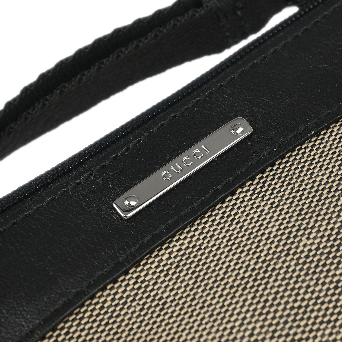 Gucci Black Leather Canvas Pouch Handbag