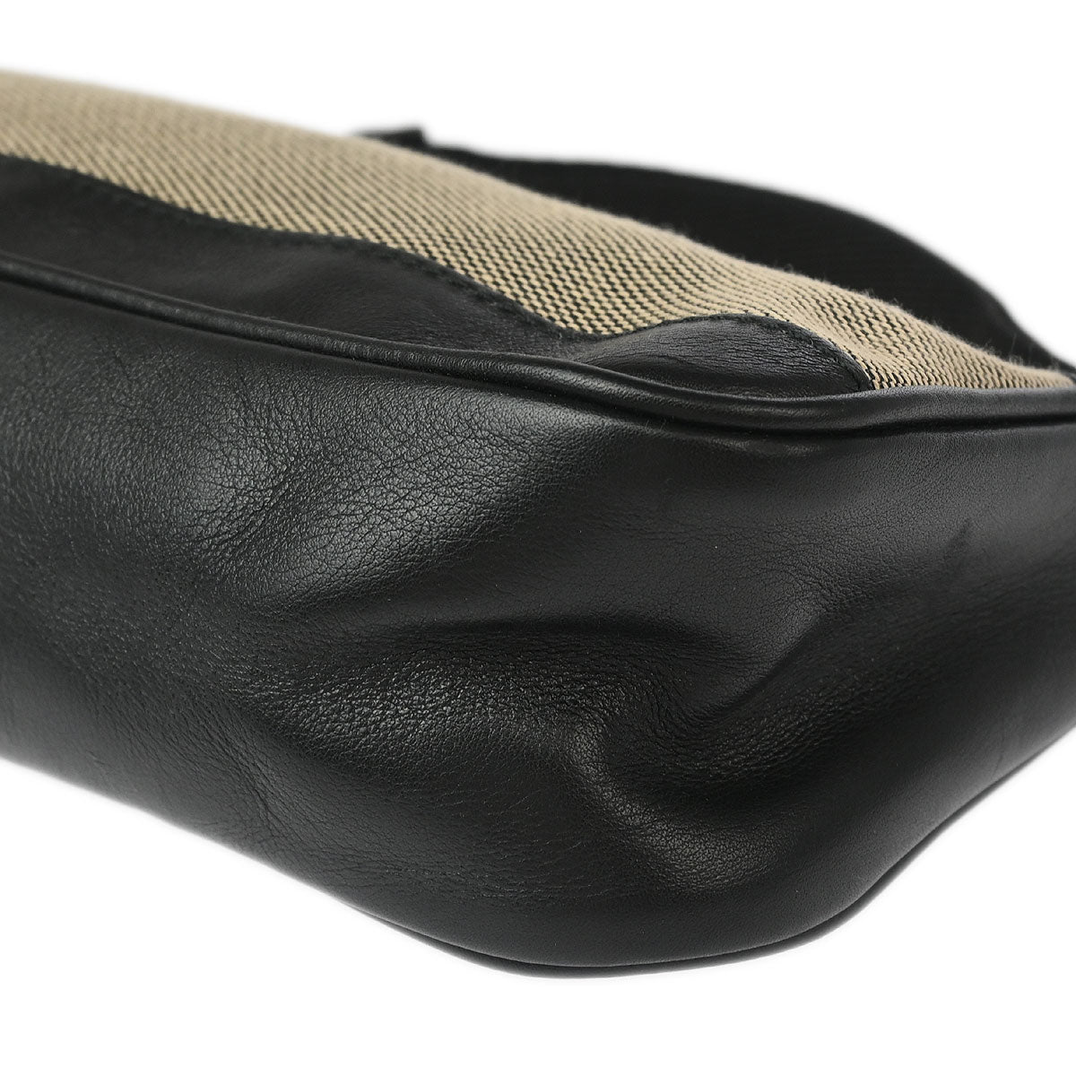 Gucci Black Leather Canvas Pouch Handbag