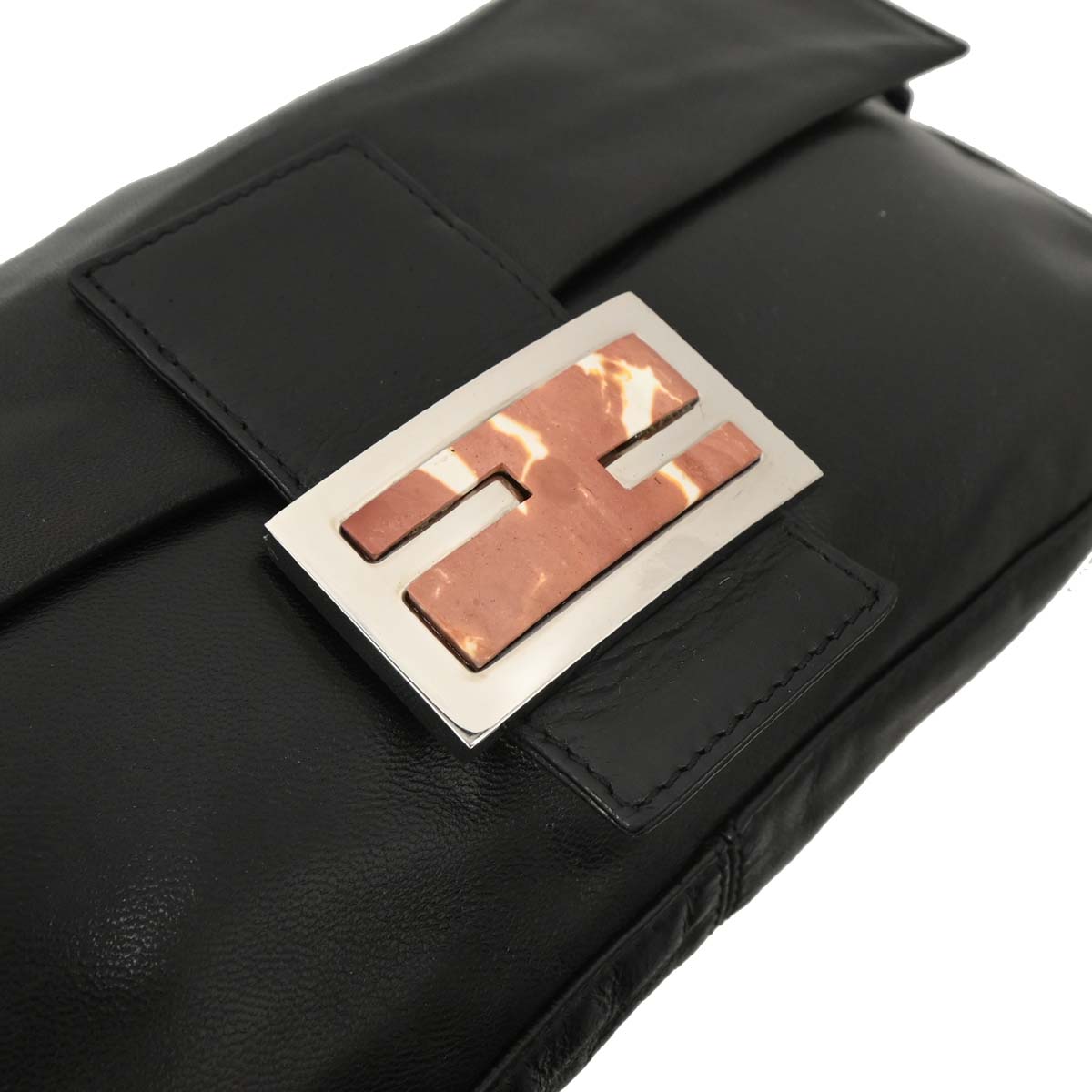 Fendi Black Leather Baguette Handbag
