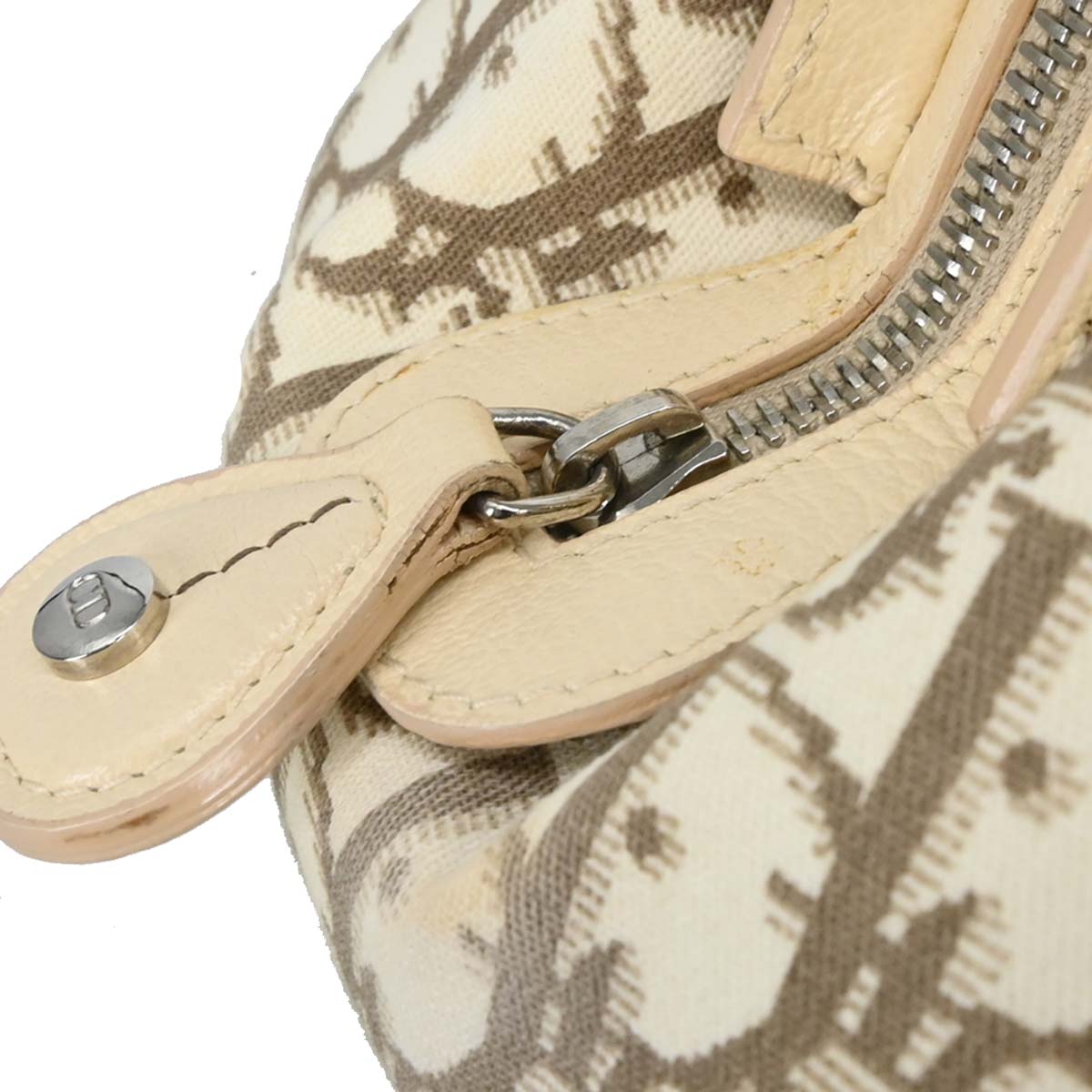 Christian Dior 2005 White Canvas Embroidered Flower Trotter Handbag