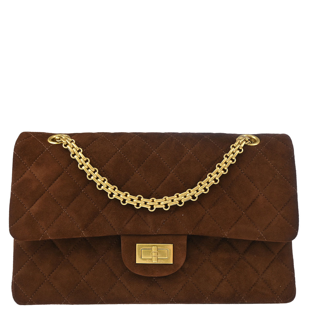 Chanel 1997-1999 Brown Suede 2.55 Medium Classic Double Flap Shoulder Bag