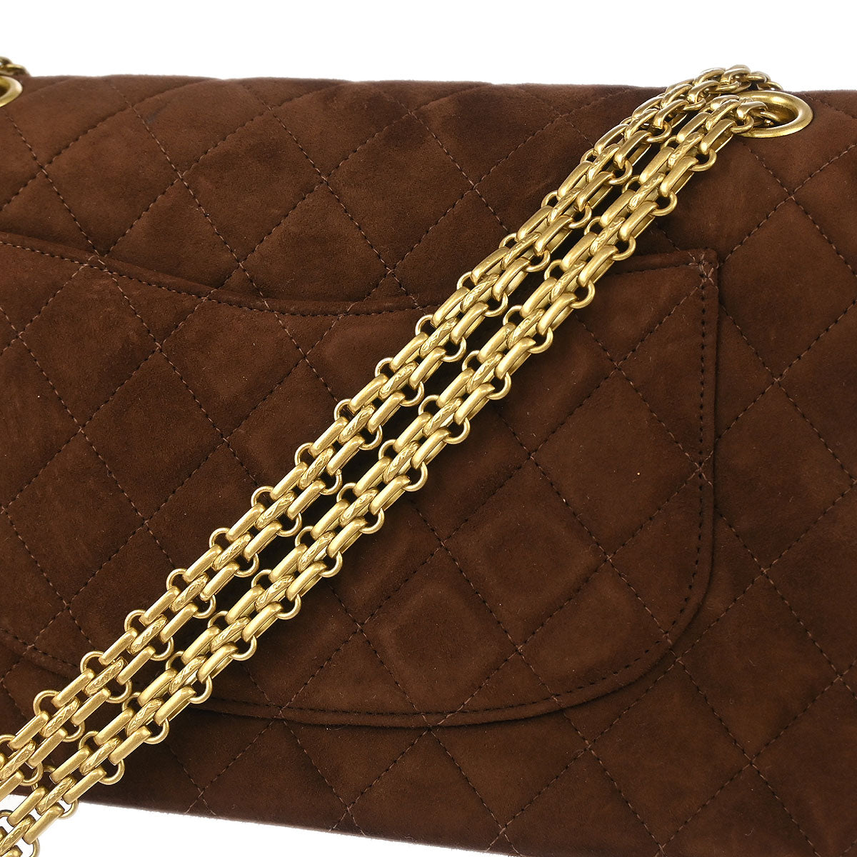 Chanel 1997-1999 Brown Suede 2.55 Medium Classic Double Flap Shoulder Bag