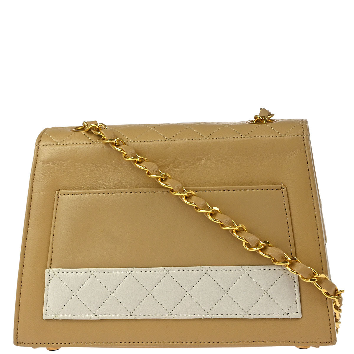 Chanel 1989-1991 Beige White Lambskin Straight Flap Shoulder Bag