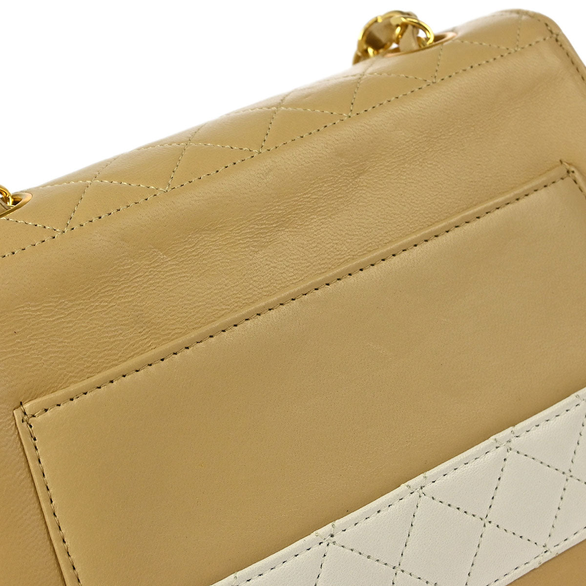 Chanel 1989-1991 Beige White Lambskin Straight Flap Shoulder Bag