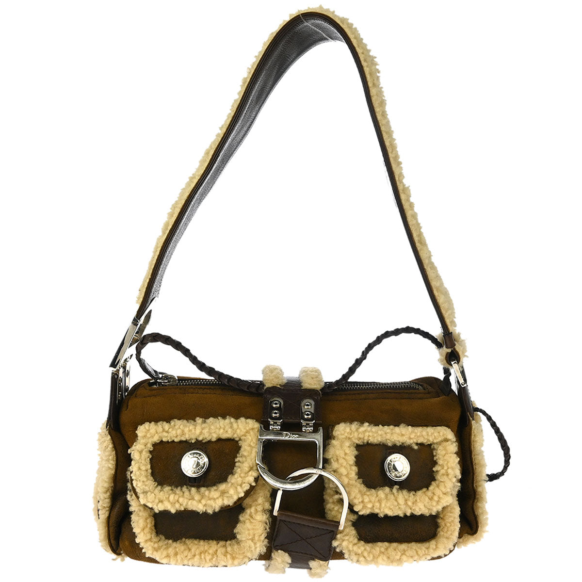 Christian Dior Brown Mouton Flight Shoulder Bag