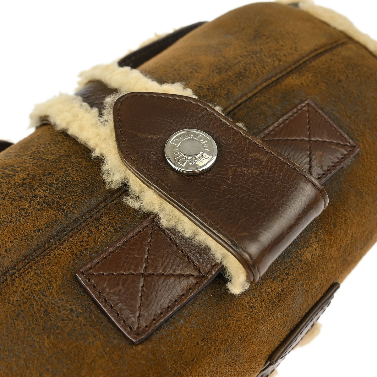 Christian Dior Brown Mouton Flight Shoulder Bag