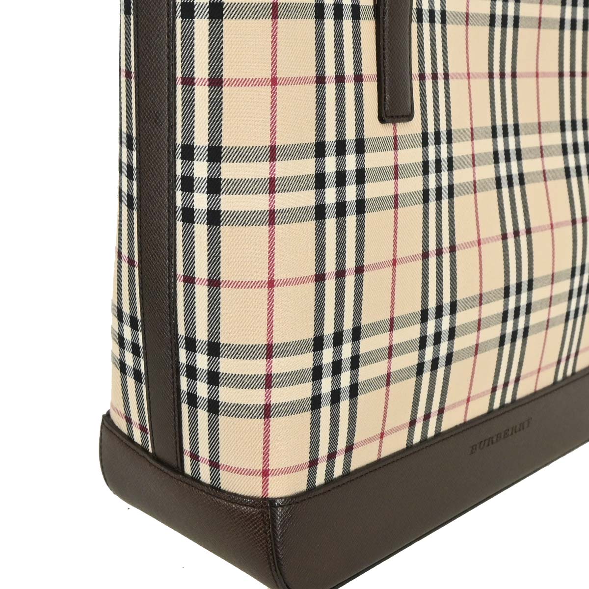 Burberry Beige Canvas Burberry Check Tote Handbag