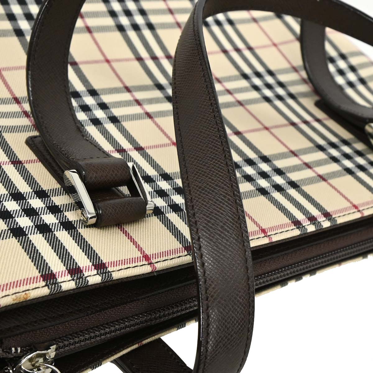 Burberry Beige Canvas Burberry Check Tote Handbag