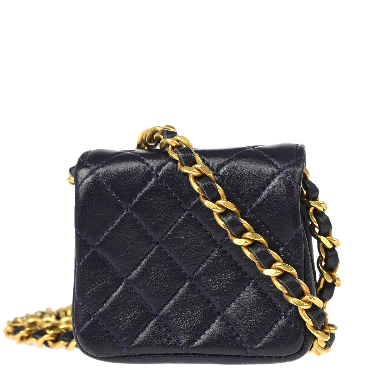 Chanel 1989-1991 Dark Purple Lambskin Micro Chain Shoulder Bag Pouch