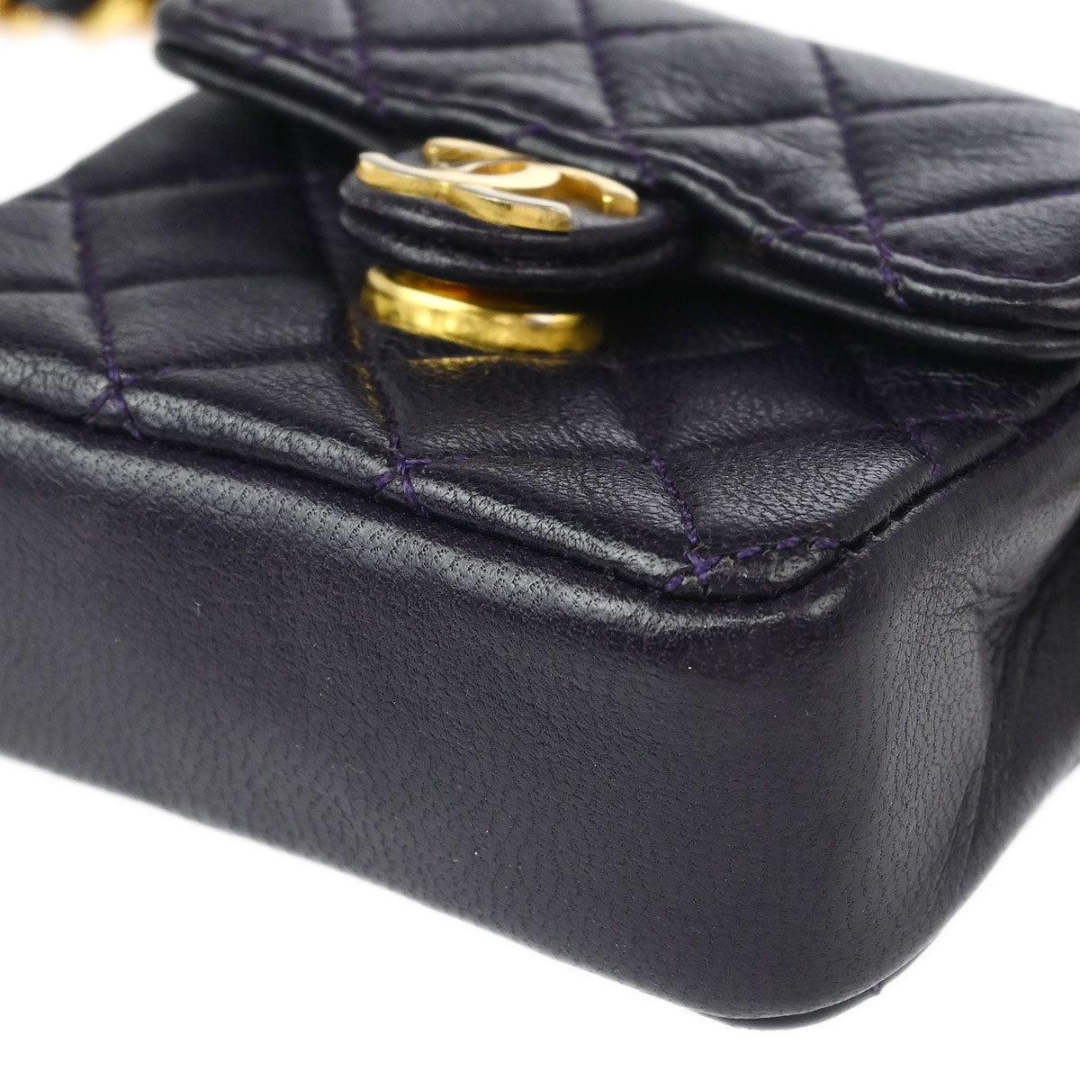 Chanel 1989-1991 Dark Purple Lambskin Micro Chain Shoulder Bag Pouch