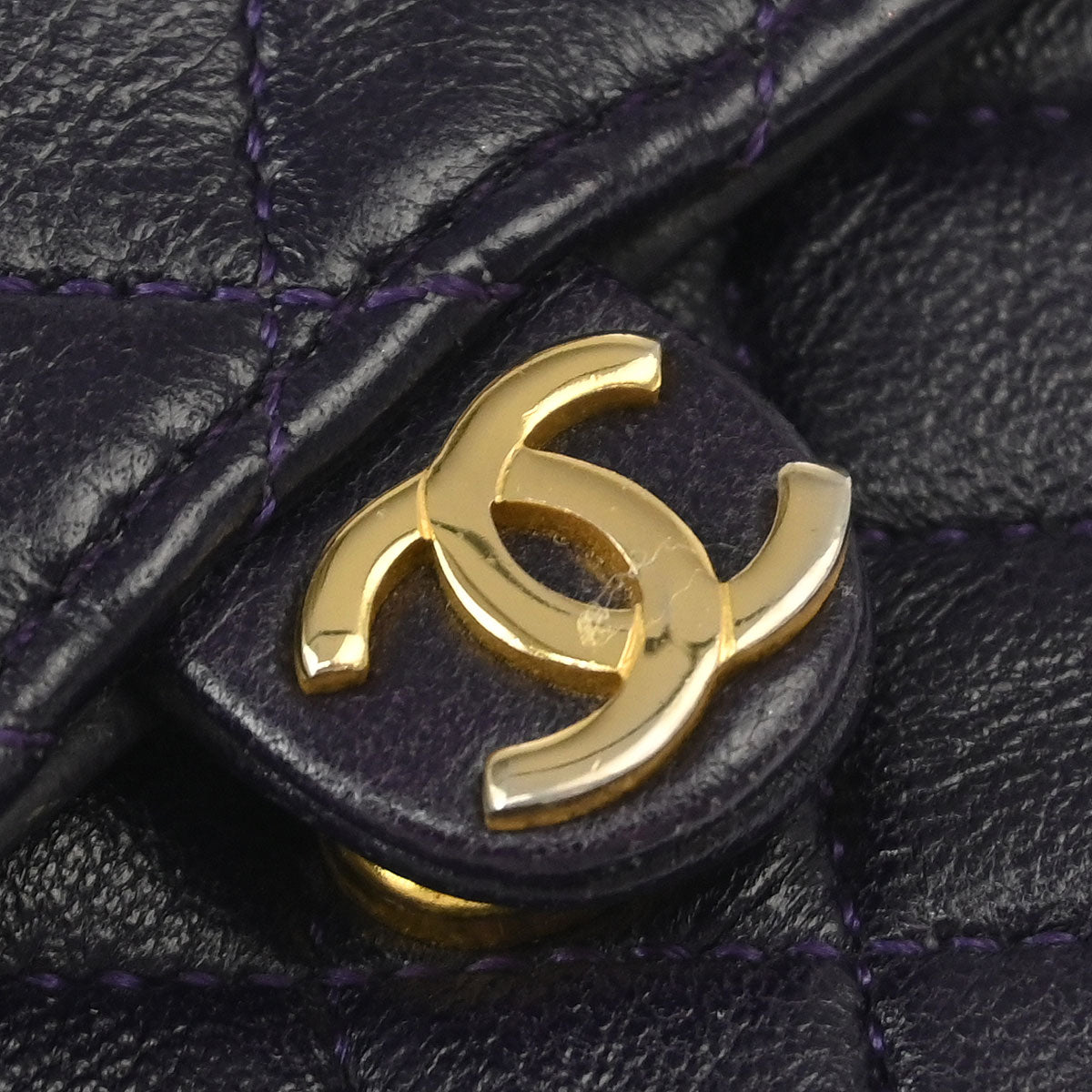 Chanel 1989-1991 Dark Purple Lambskin Micro Chain Shoulder Bag Pouch