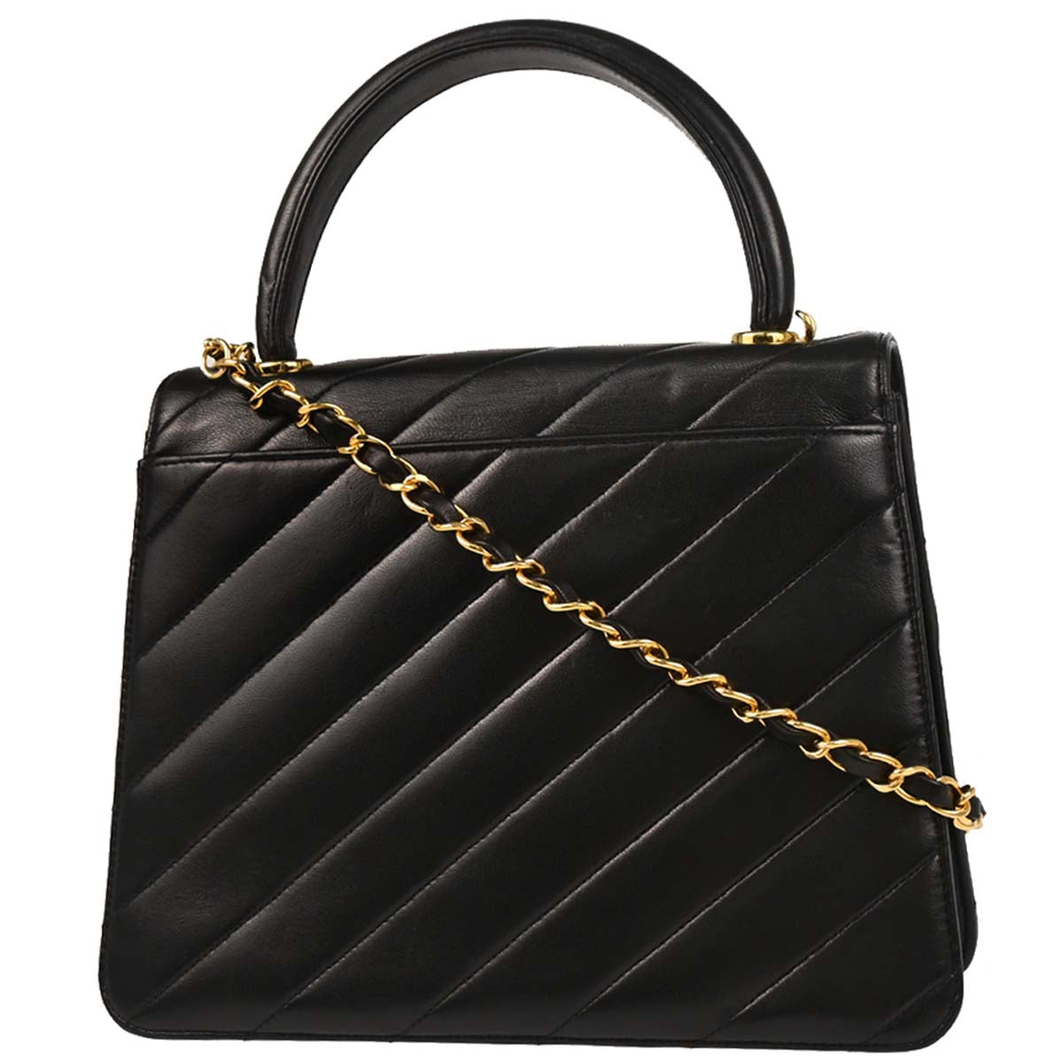 Chanel 1991-1994 Black Lambskin 2way Shoulder Handbag