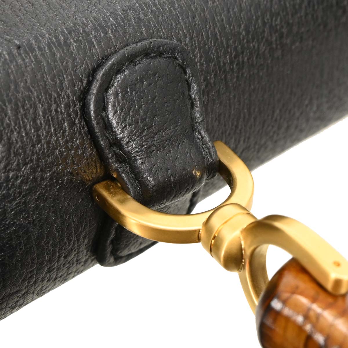 Gucci Black Pigskin Bamboo 2way Shoulder Handbag