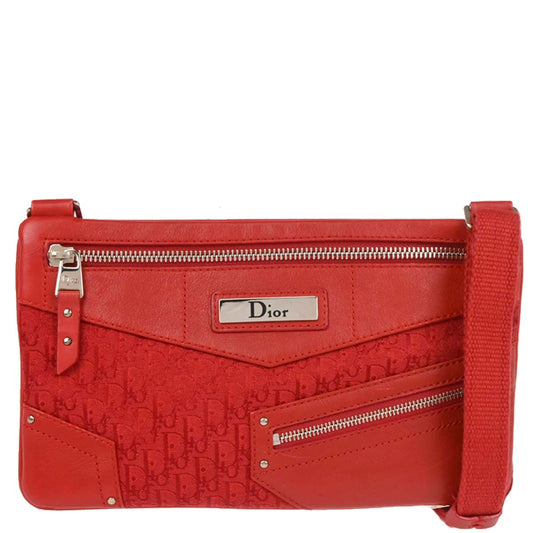 Christian Dior 2003 Red Canvas Trotter Shoulder Bag
