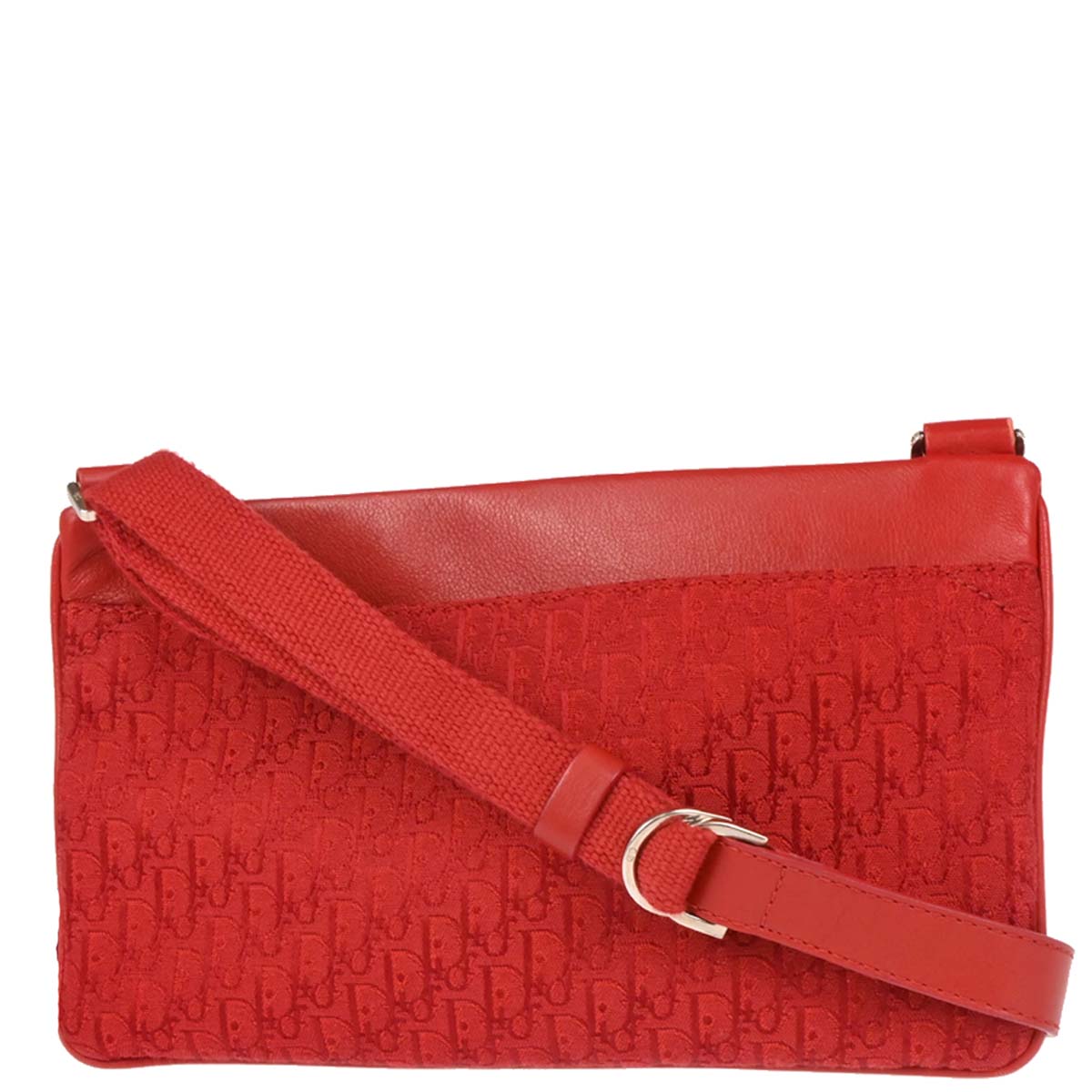 Christian Dior 2003 Red Canvas Trotter Shoulder Bag