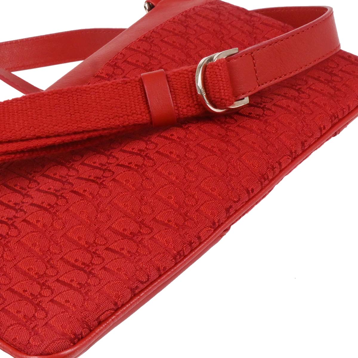 Christian Dior 2003 Red Canvas Trotter Shoulder Bag