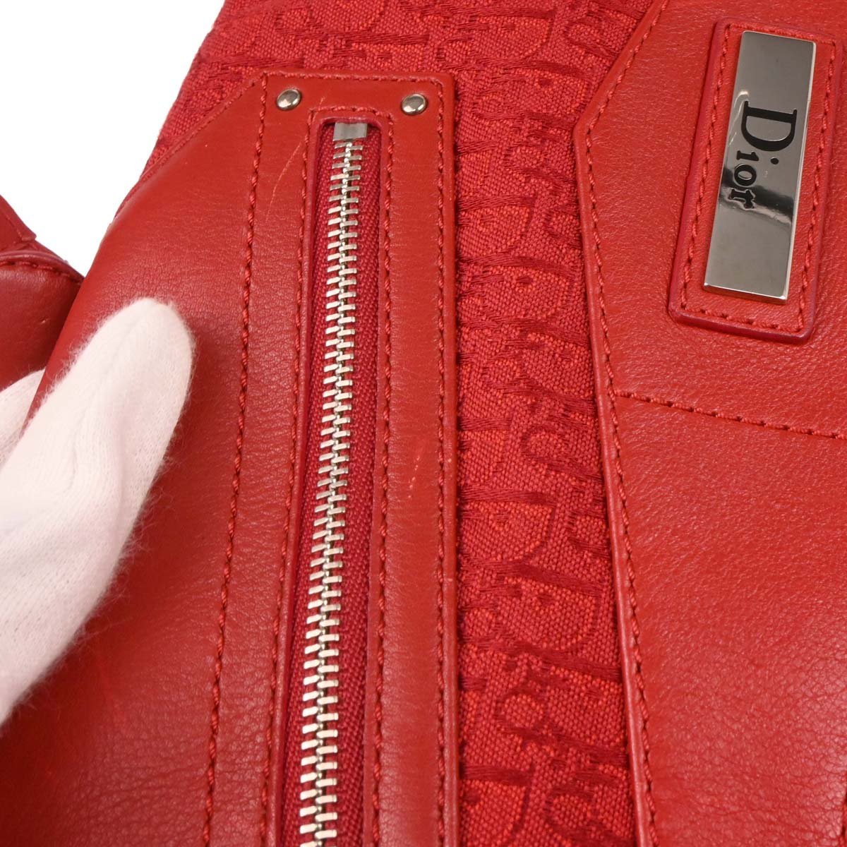 Christian Dior 2003 Red Canvas Trotter Shoulder Bag