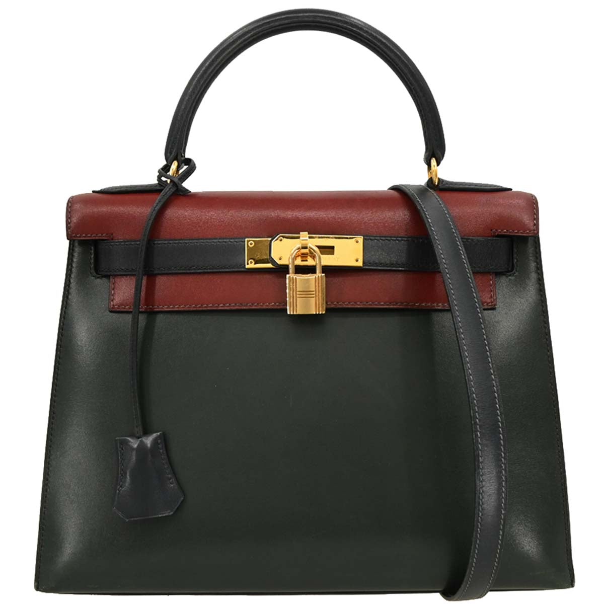 Hermes 1994 Black Rouge H Box Calf Kelly 28 Sellier 2way Shoulder Handbag