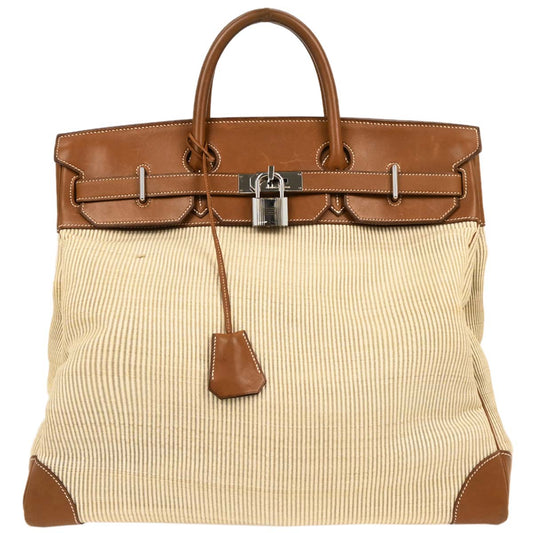 Hermes 1998 Natural Gold Crinoline Barenia Haut a Courroies 45 Handbag