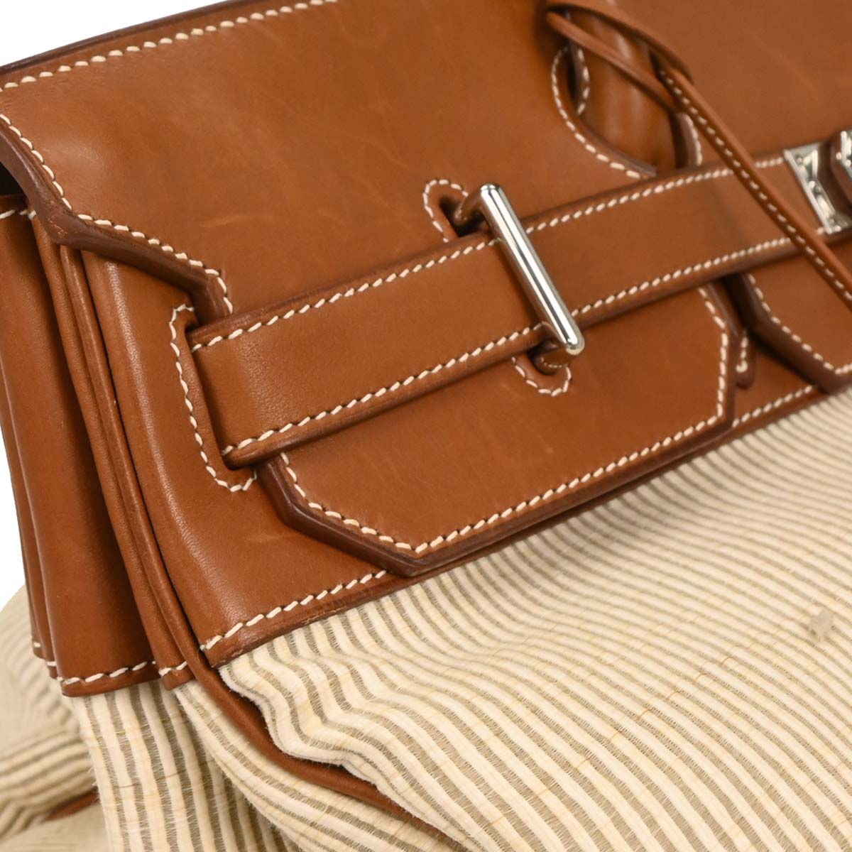 Hermes 1998 Natural Gold Crinoline Barenia Haut a Courroies 45 Handbag