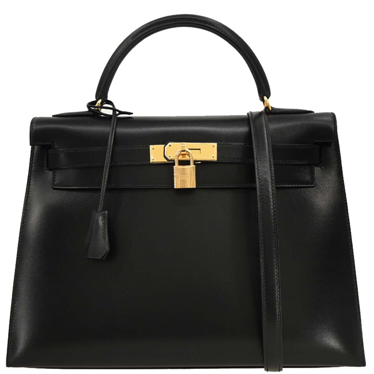 Hermes 1999 Black Box Calf Kelly 32 Sellier 2way Shoulder Handbag