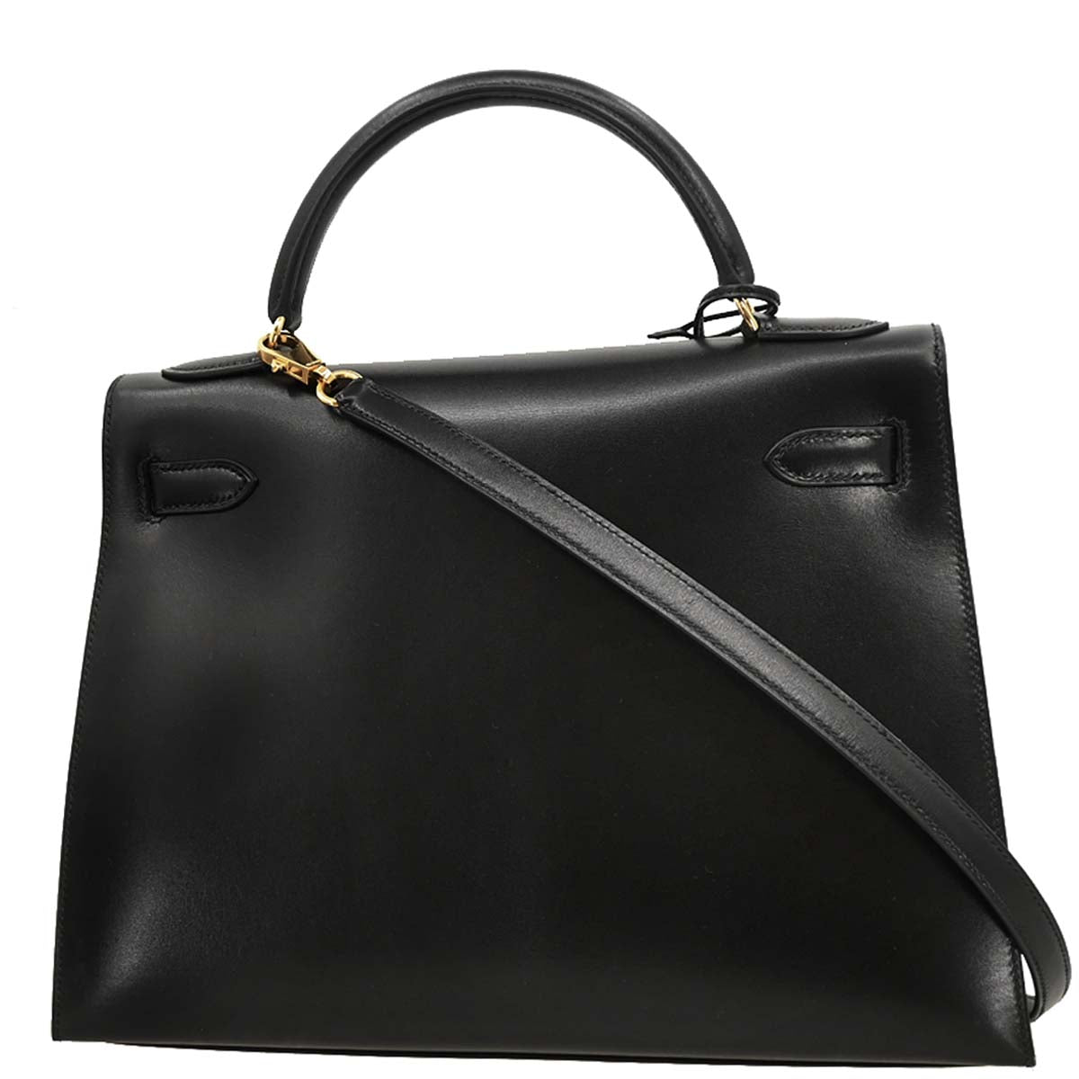 Hermes 1999 Black Box Calf Kelly 32 Sellier 2way Shoulder Handbag