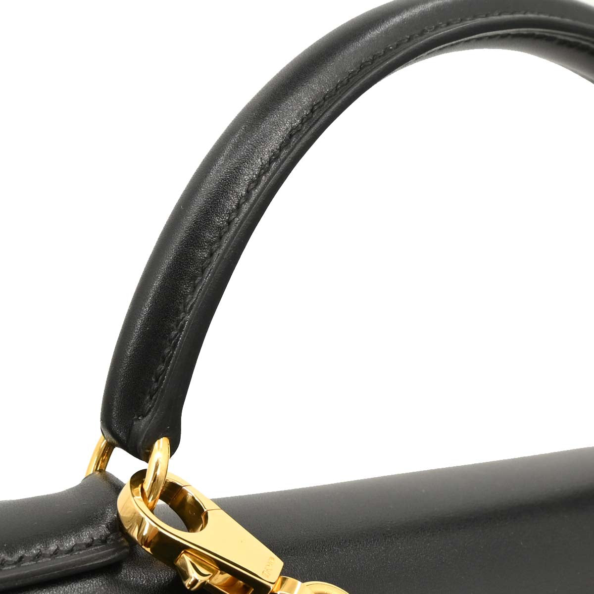 Hermes 1999 Black Box Calf Kelly 32 Sellier 2way Shoulder Handbag