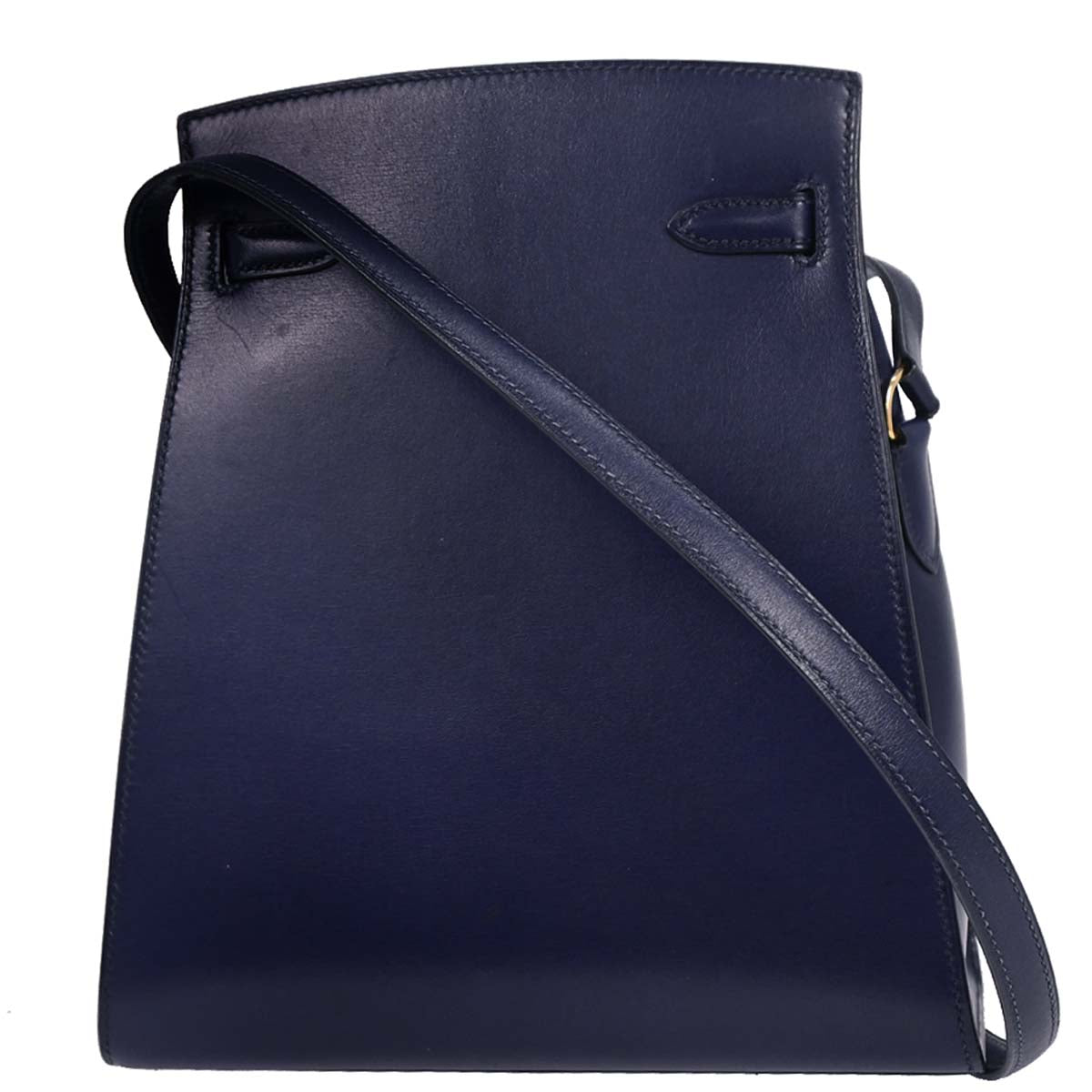 Hermes 1996 Blue Navy Box Calf Kelly Sport PM Shoulder Bag