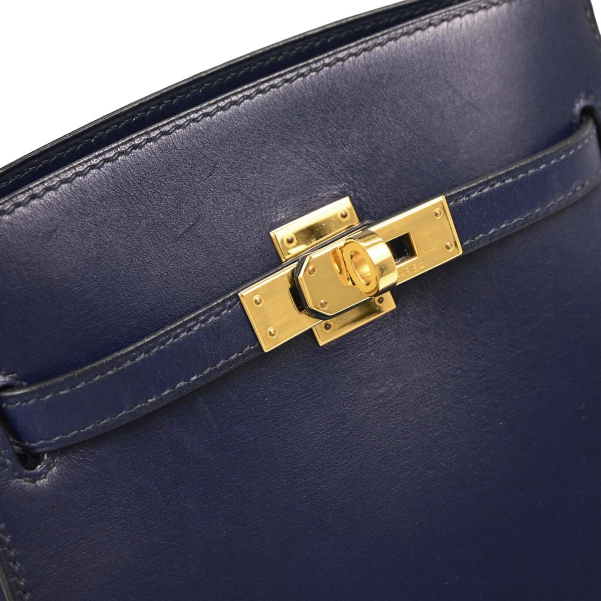 Hermes 1996 Blue Navy Box Calf Kelly Sport PM Shoulder Bag