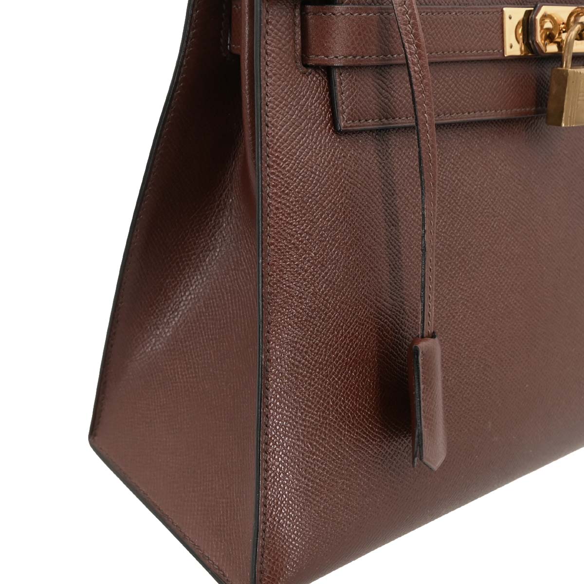 Hermes 1990 Havane Courchevel Kelly 28 Sellier Handbag