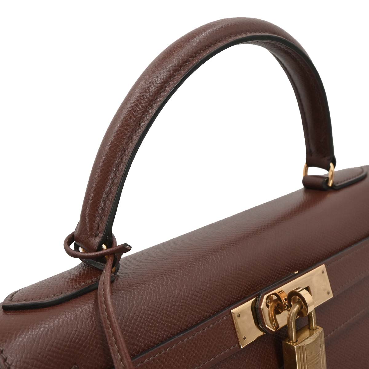 Hermes 1990 Havane Courchevel Kelly 28 Sellier Handbag