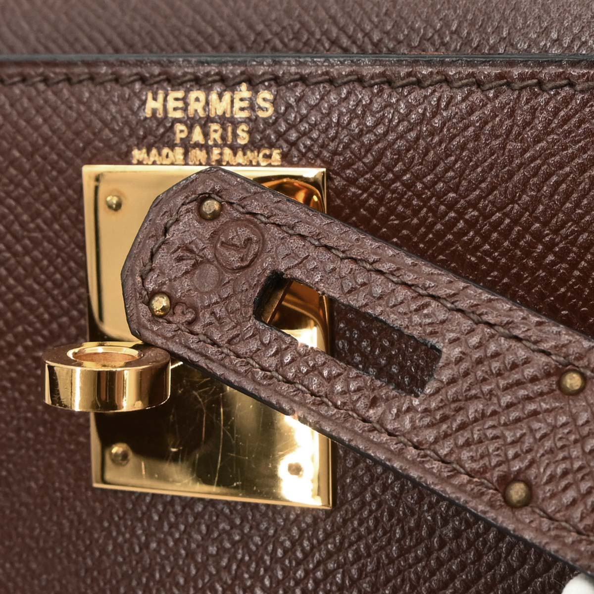 Hermes 1990 Havane Courchevel Kelly 28 Sellier Handbag