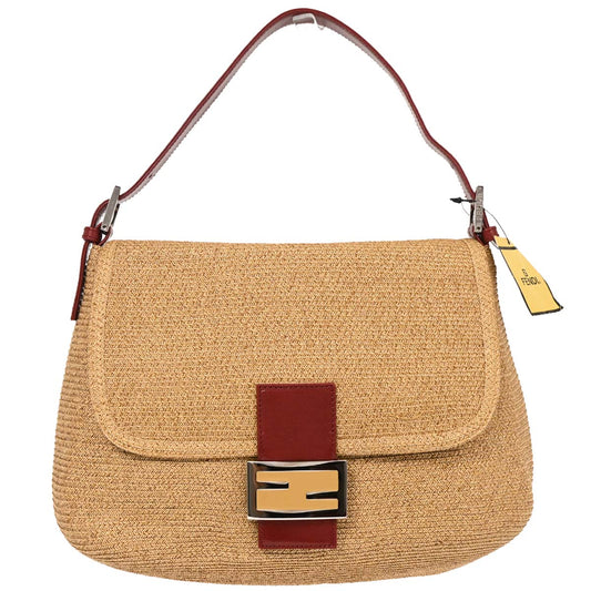 Fendi Beige Straw Mamma Baguette Handbag