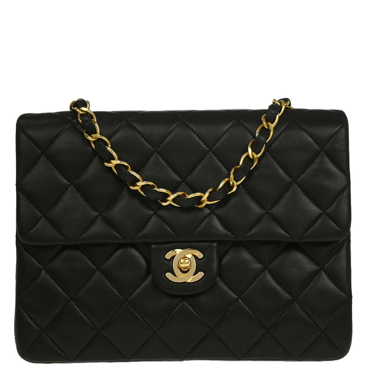 Chanel 1991-1994 Black Lambskin Classic Square Flap Shoulder Bag