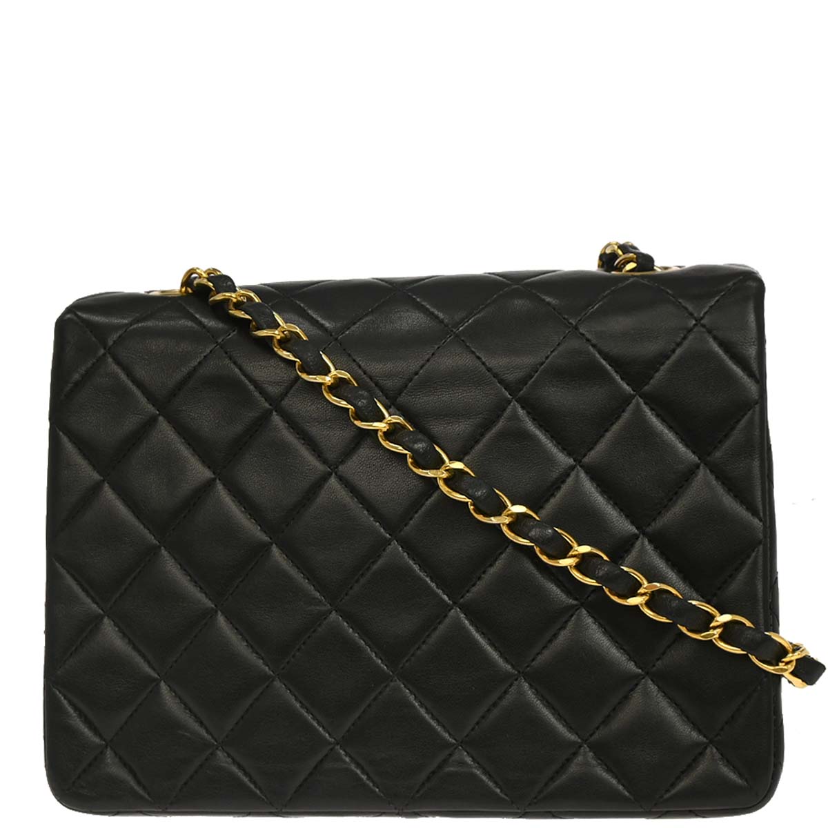 Chanel 1991-1994 Black Lambskin Classic Square Flap Shoulder Bag