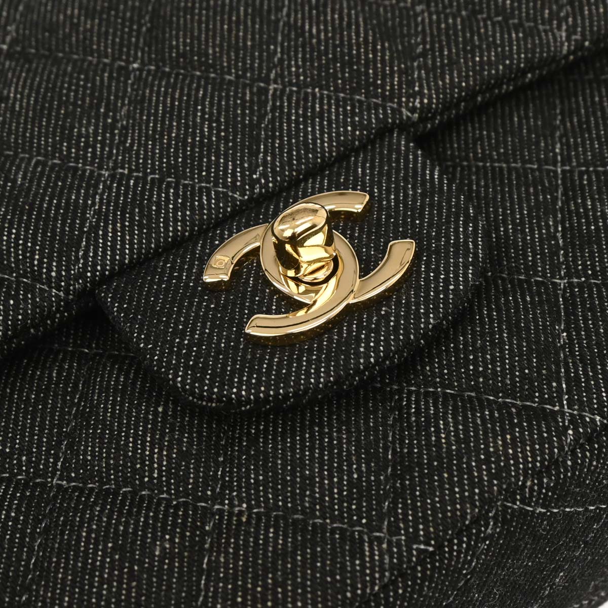 Chanel 1997-1999 Black Denim Medium Classic Double Flap Shoulder Bag