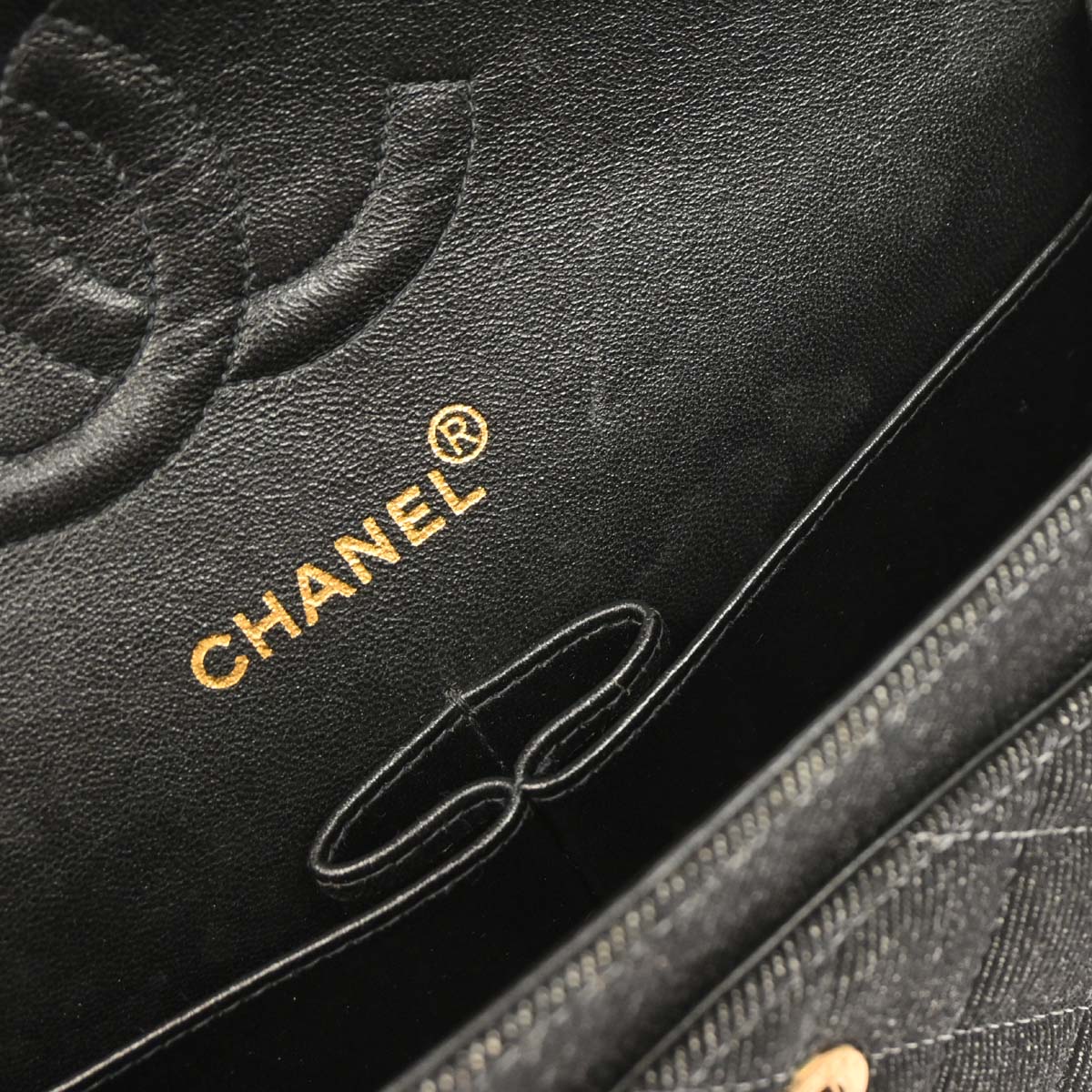 Chanel 1997-1999 Black Denim Medium Classic Double Flap Shoulder Bag