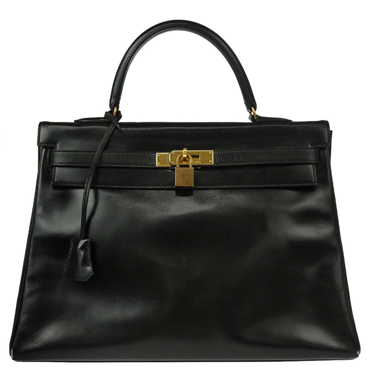 Hermes 1985 Black Box Calf Kelly 35 Retourne Handbag
