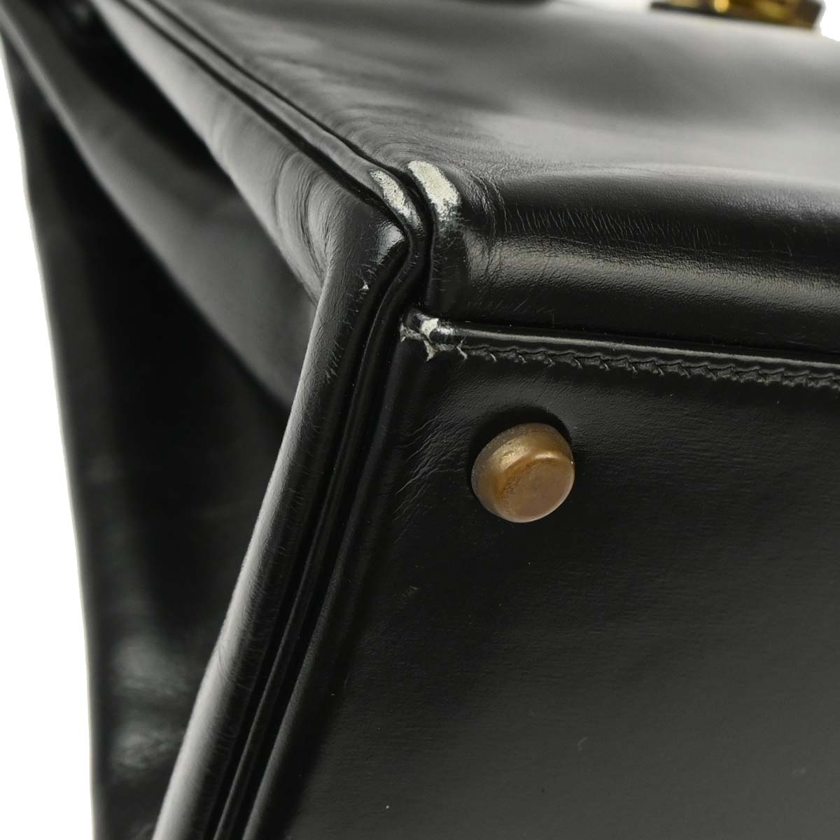 Hermes 1985 Black Box Calf Kelly 35 Retourne Handbag