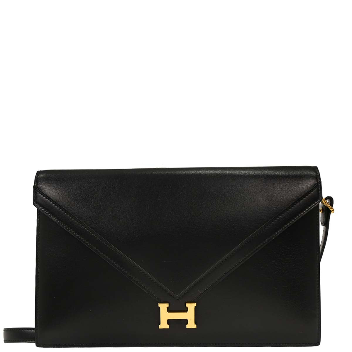 Hermes 1989 Black Box Calf Lydie 2way Clutch Shoulder Bag