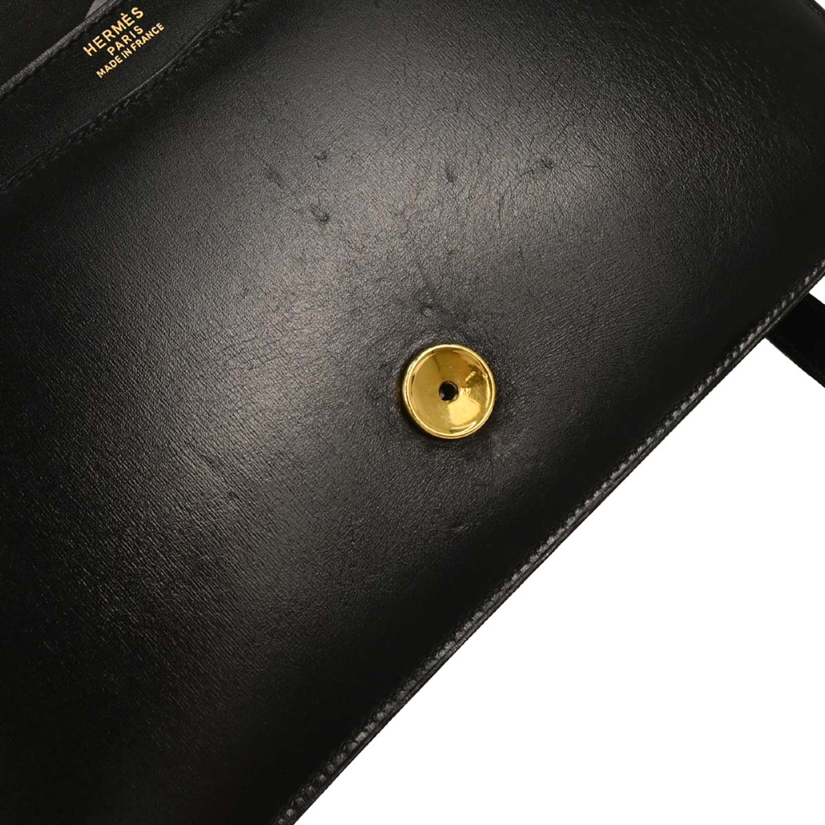 Hermes 1989 Black Box Calf Lydie 2way Clutch Shoulder Bag