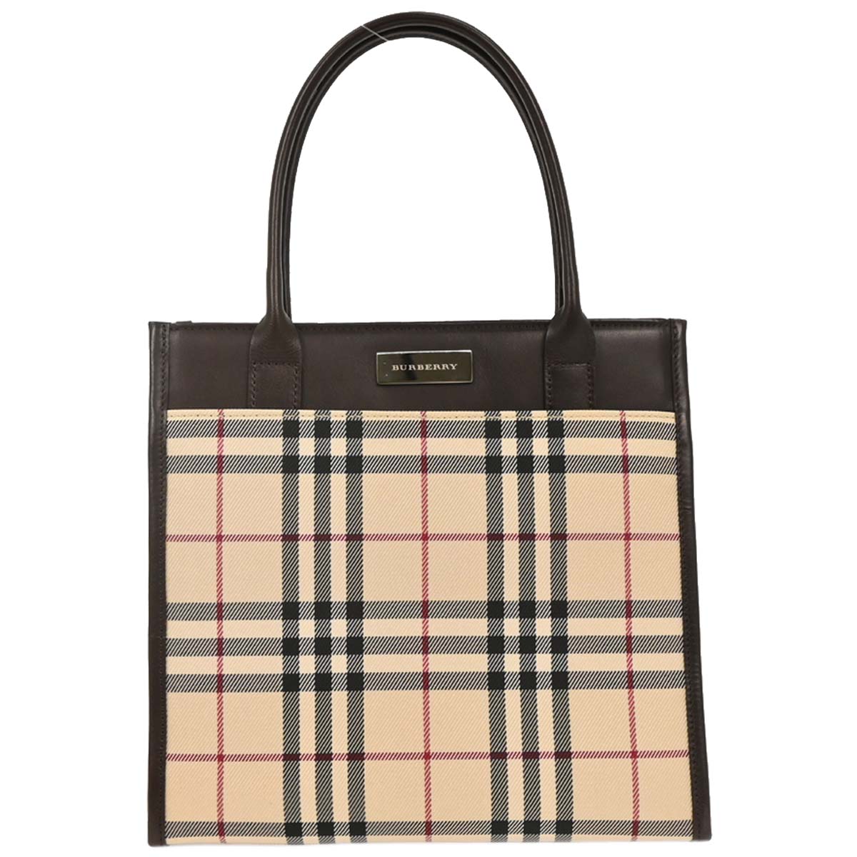 Burberry Beige Canvas Burberry Check Tote Handbag