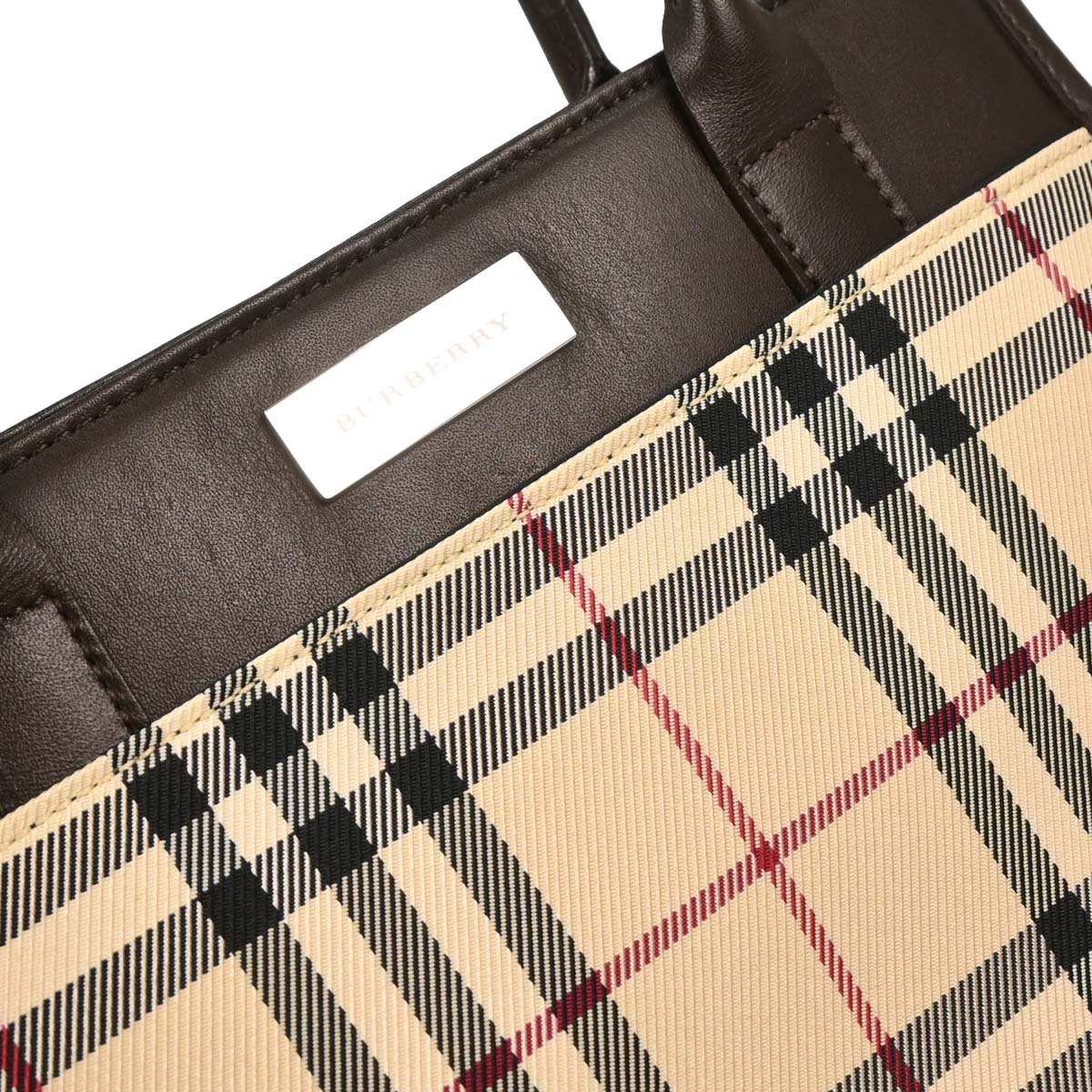 Burberry Beige Canvas Burberry Check Tote Handbag