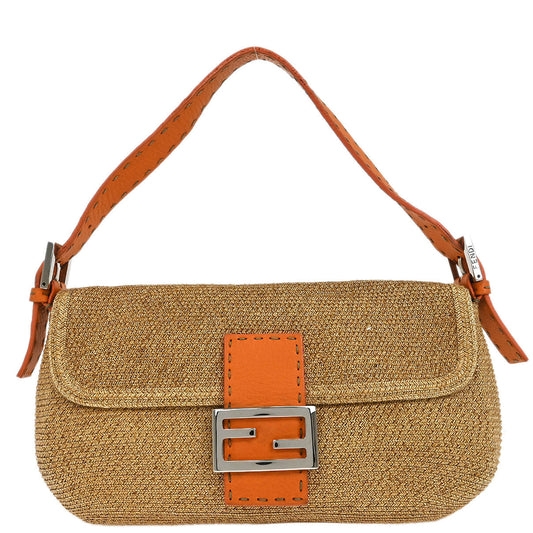 Fendi Beige Raffia Baguette Handbag