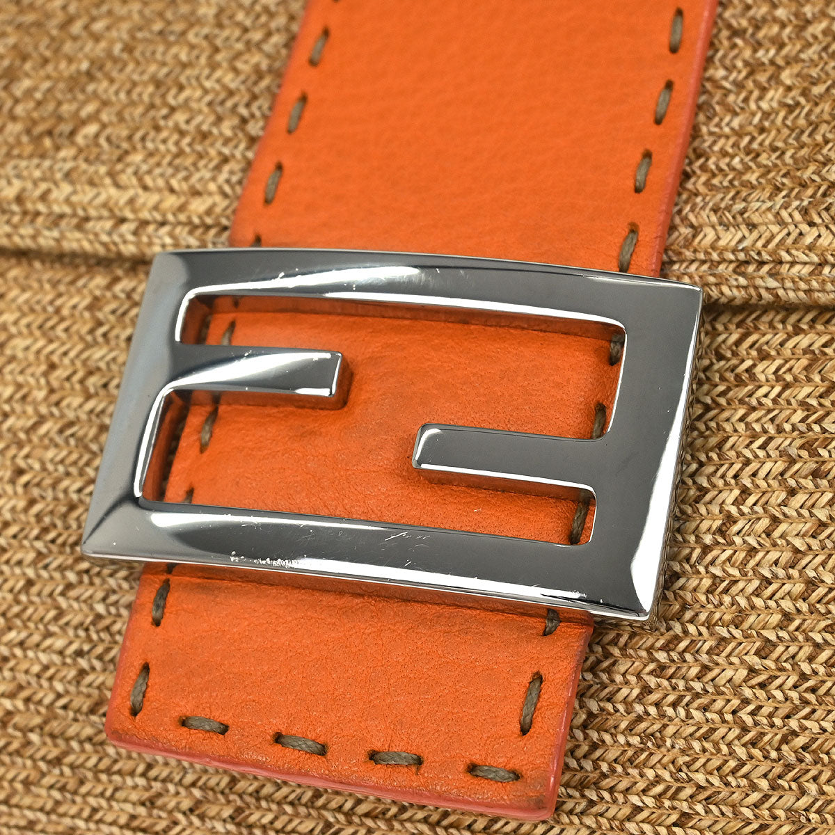 Fendi Beige Raffia Baguette Handbag