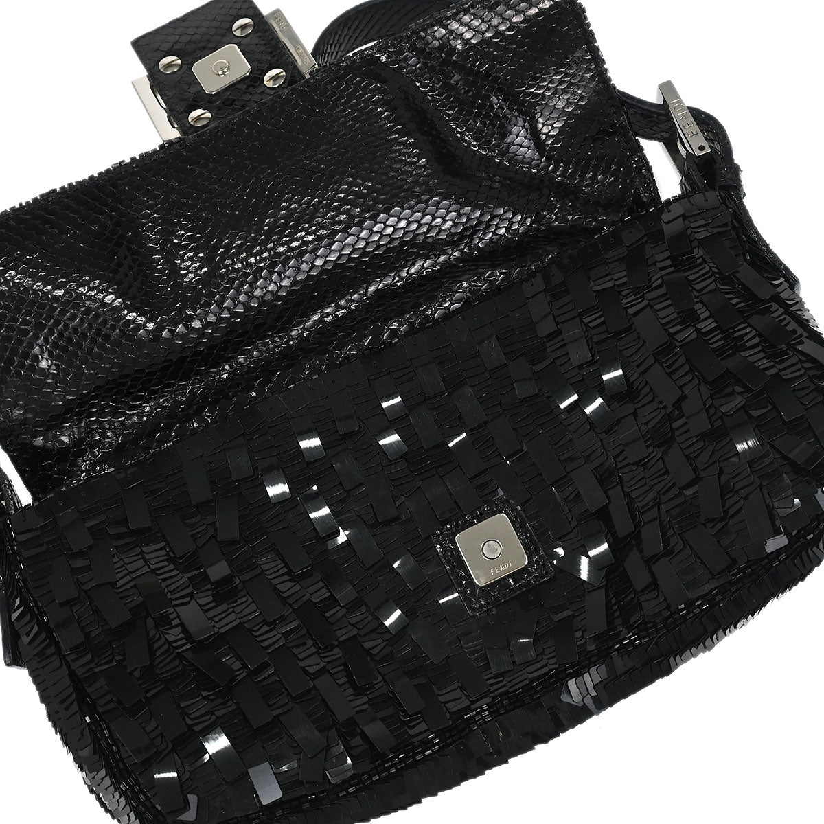 Fendi * Black Python Baguette Handbag