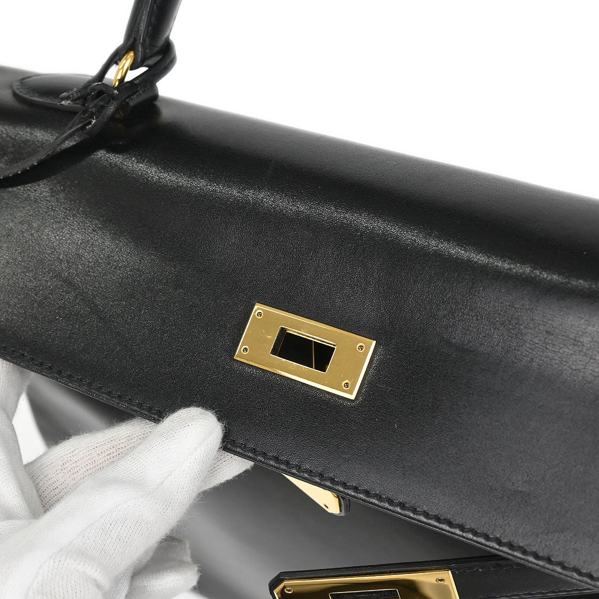 Hermes 1993 Black Box Calf Kelly 35 Retourne 2way Shoulder Handbag