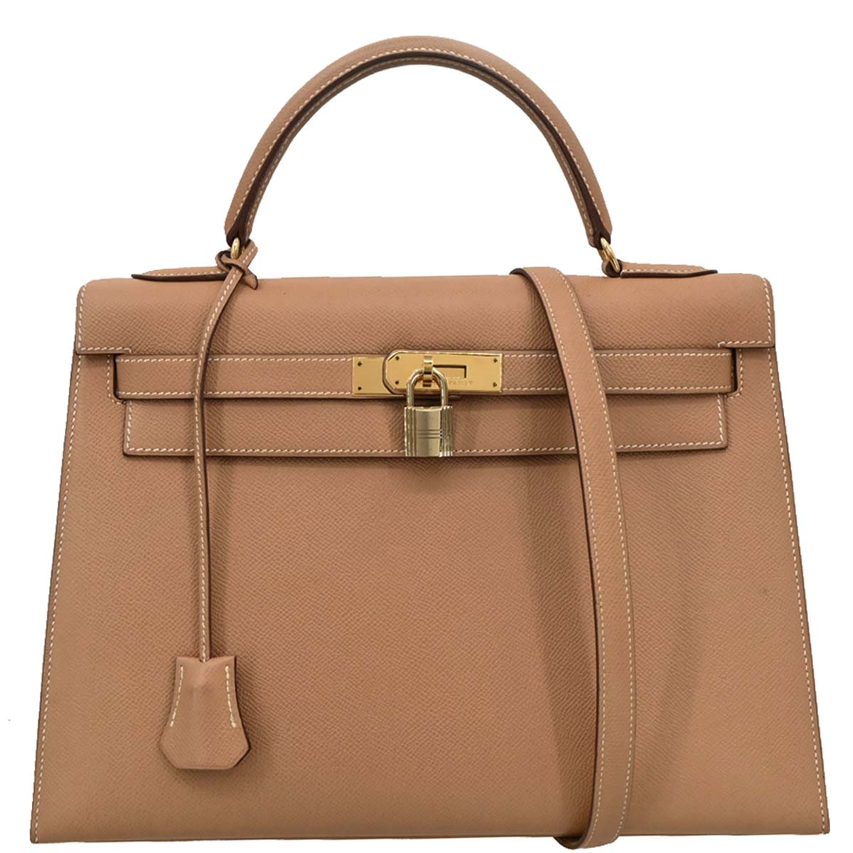 Hermes 1993 Natural Courchevel Kelly 32 Sellier 2way Shoulder Handbag